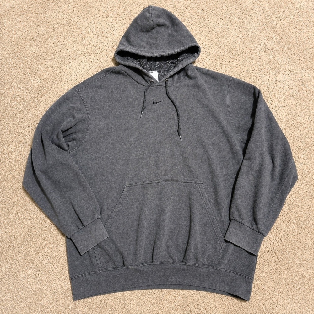 Vintage 90s Nike Center Swoosh Essential Grey Pullover Hoodie Large Made in USA